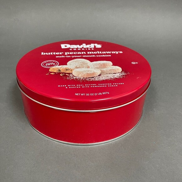 David's Cookies Red Empty Round Tin Can - Picture 2 of 10